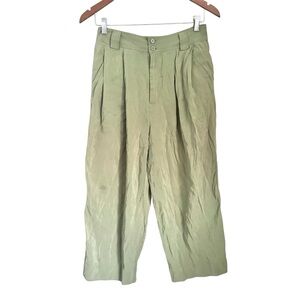 Anthropologie High Rise Modal Blend Pleated Cropped Trousers Green Size 6